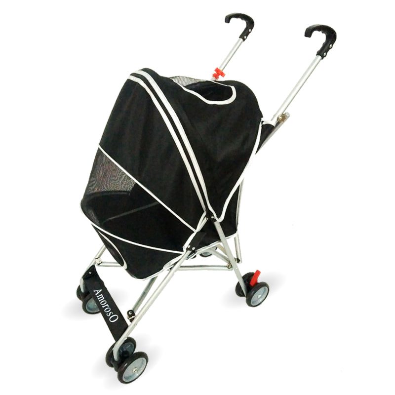 Foldable Pet Stroller Doggie Carriage Black/White