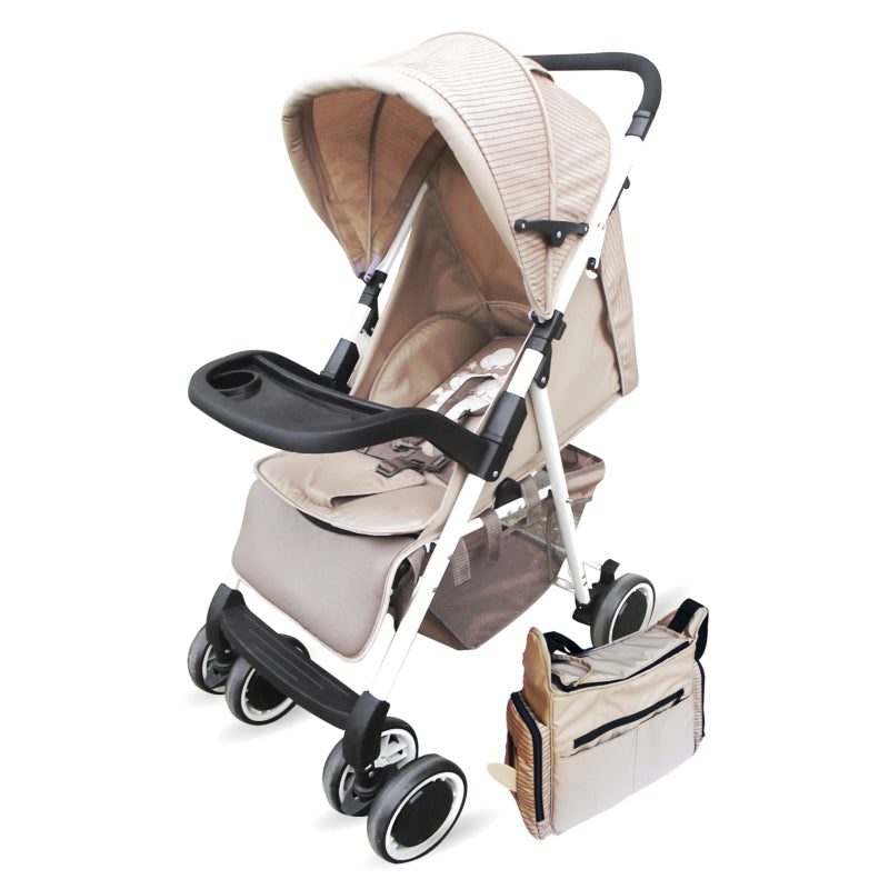 Light Brown Luxury Baby Stroller with Diaper Bag