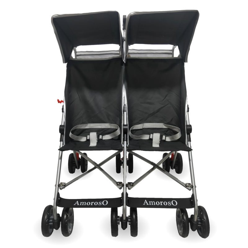 Side by Side Lightweight Black Tandem Double Umbrella Stroller