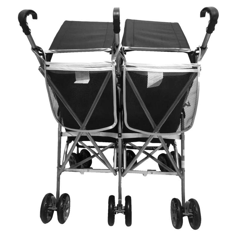 Side by Side Lightweight Black Tandem Double Umbrella Stroller