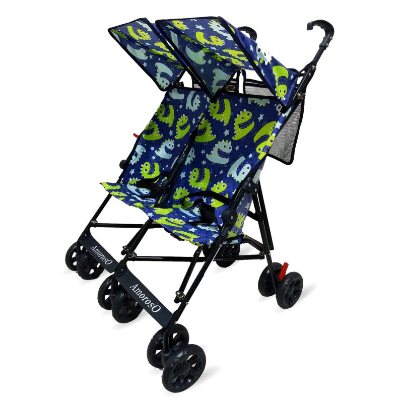 Side by Side Double Stroller For Twins Blue Umbrella Stroller