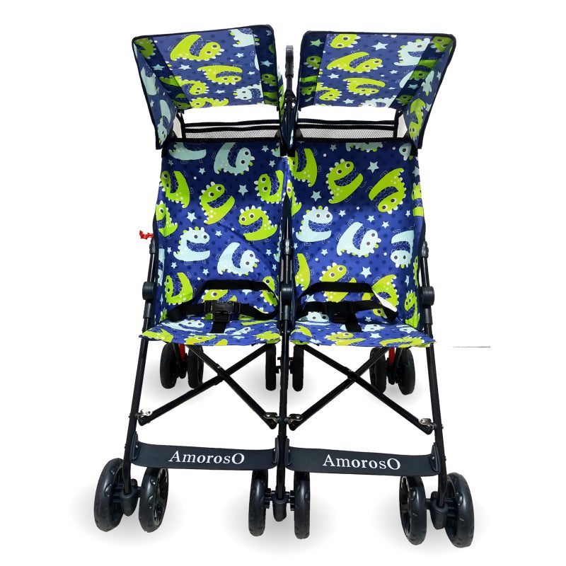 Side by Side Double Stroller For Twins - Blue Umbrella Stroller