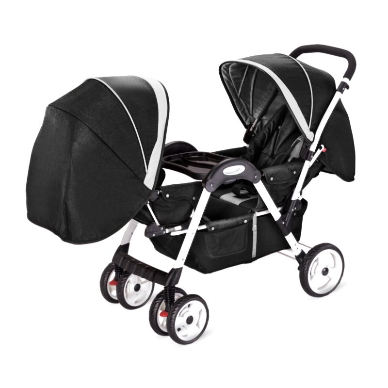 Modern Double Stroller for Infant and Toddler Tray – Black