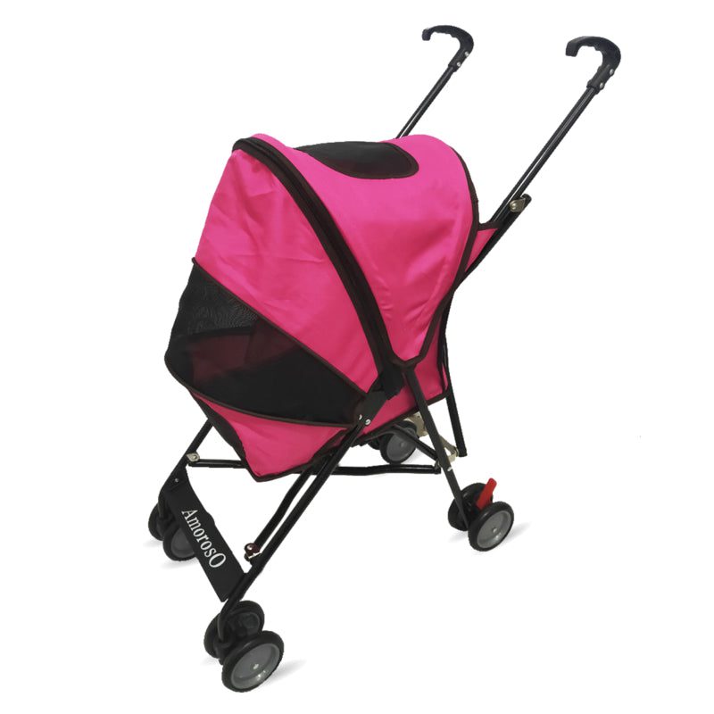 4 Wheel Foldable Umbrella Pink Dog Stroller