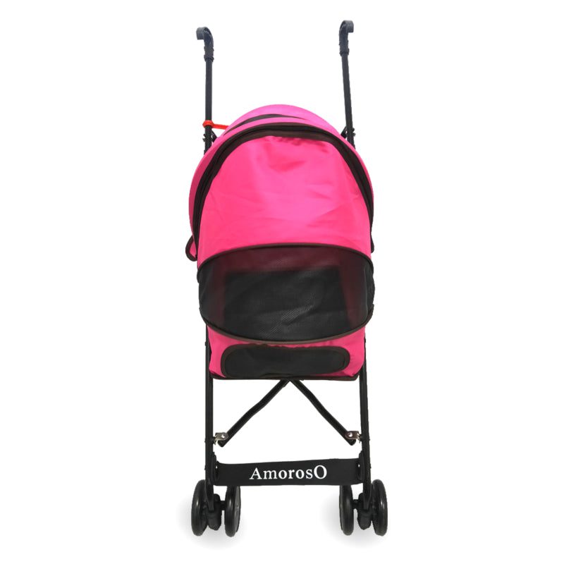 4 Wheel Dog Stroller Foldable Umbrella Doggie Carriage - Pink