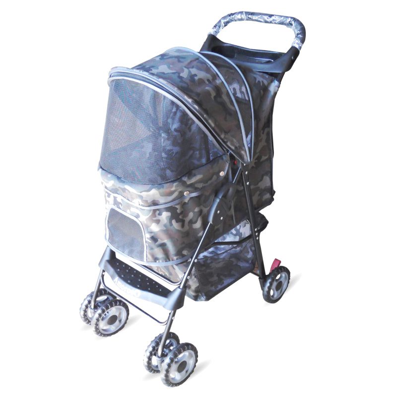 Pet Stroller 4 Wheels Dog Stroller Folding Carrier w/Cup Holders and  Raincover