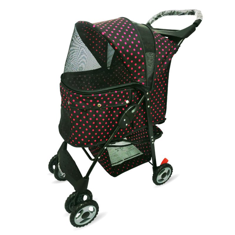 4 Wheel Foldable Deluxe Pink Pet Stroller