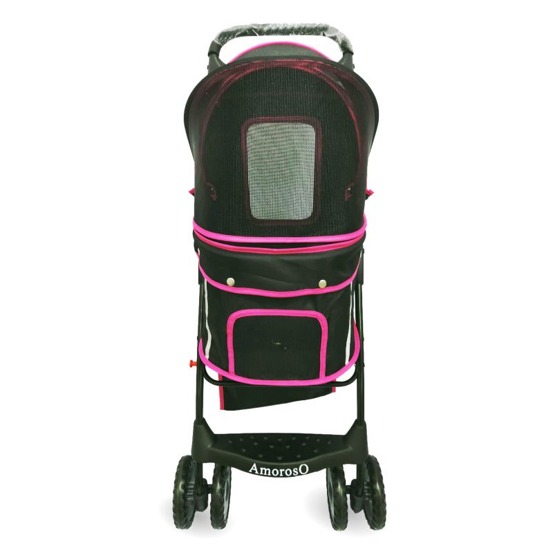 Black & Pink Trim Foldable Pet Stroller 4